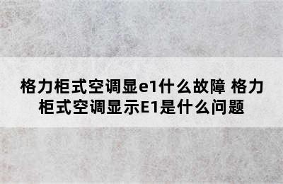 格力柜式空调显e1什么故障 格力柜式空调显示E1是什么问题